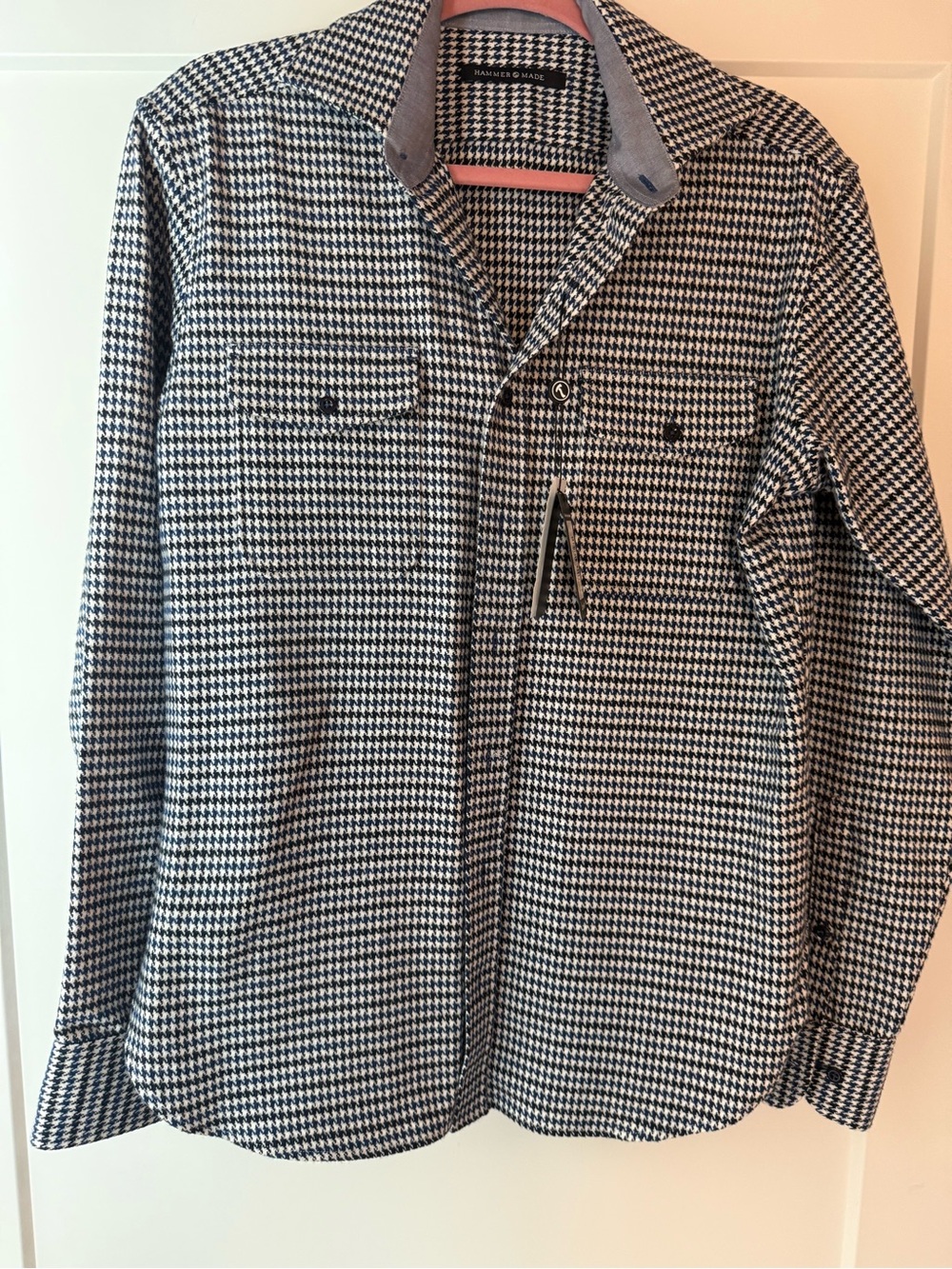 Hammer Made Black, Blue and White Houndstooth Shirt Jacket